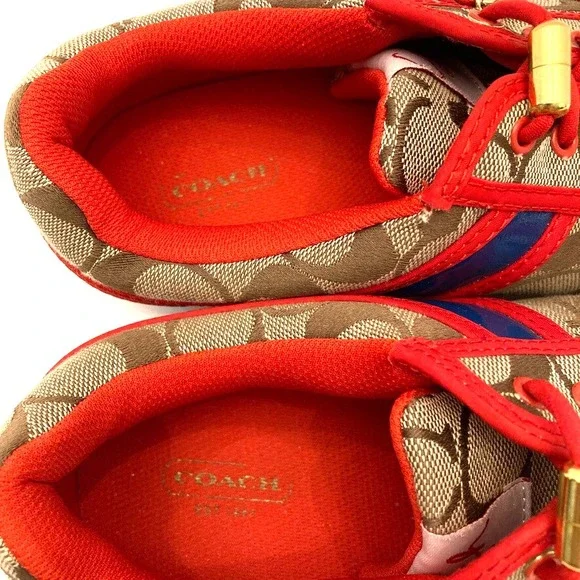 VTG Coach Women's Sneakers Oriana Size 9.5 Rhinestones Charms Logo Red Khaki Y2K - Picture 11 of 14